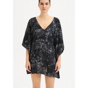 Fresh Produce kimono pop over kaftan black/white 100% Cotton flowy boxy SZ M